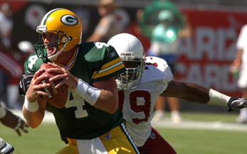 Like the Island, Brett Favre prepares to get sacked.